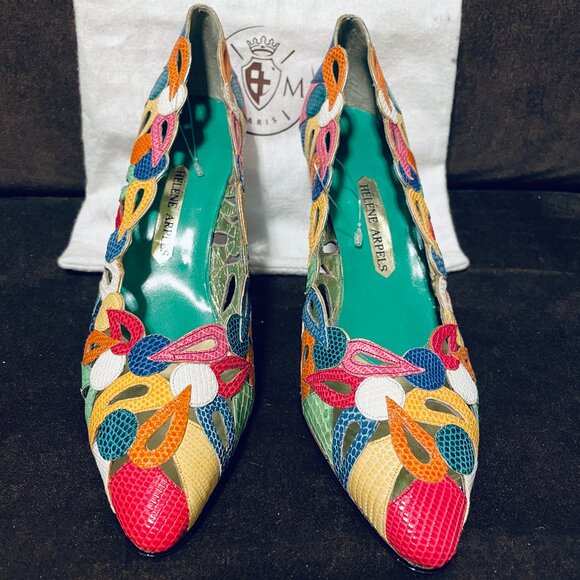 HELENE ARPELS COUTURE 9B Kaleidescope Colorful! SNAKESKIN & Leather 39 EUR - Picture 4 of 11